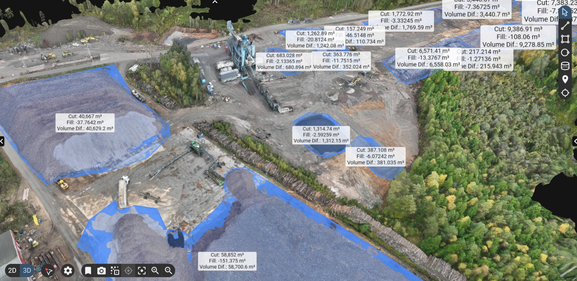 Volymmätning med drönarskanning för upplag och massor