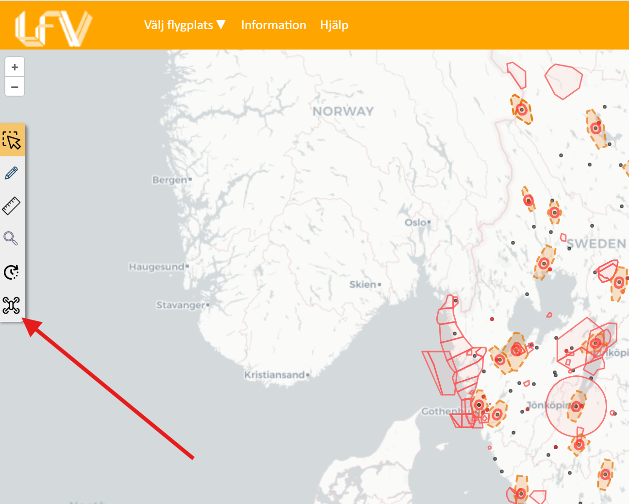 Bild som visar Drönarkartan från Luftfartsverket