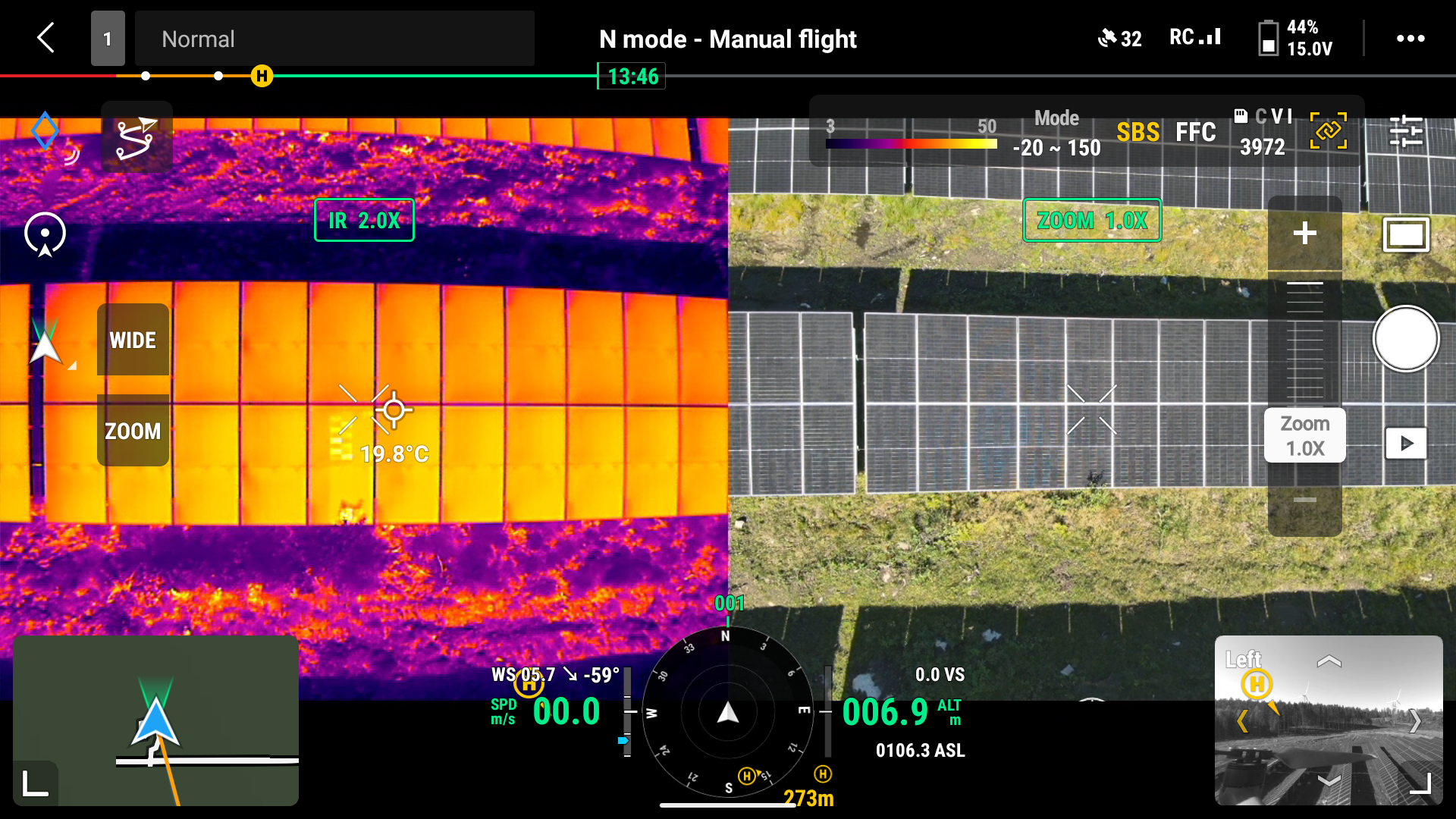 Termografi solceller med drönare med termisk och visuell bild av solpaneler